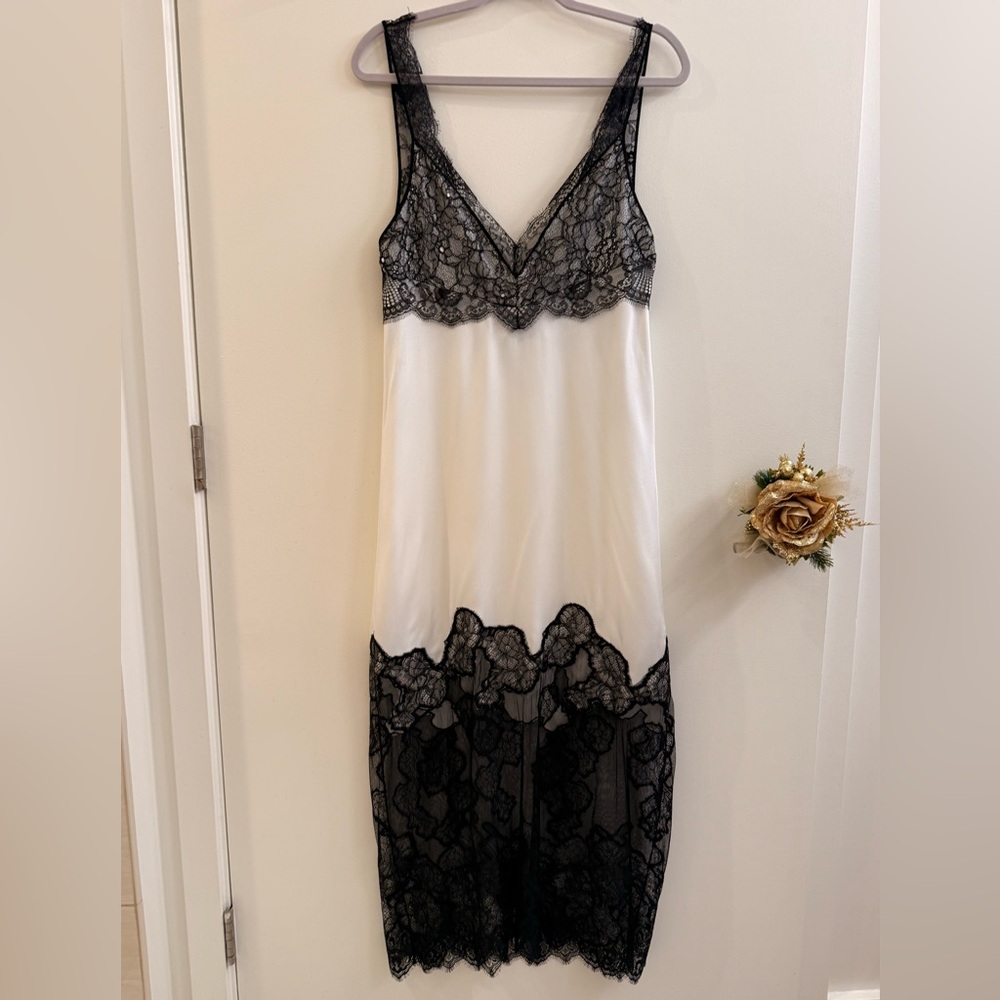 Zara Limited Edition Black Lace and Cream Slip Dress